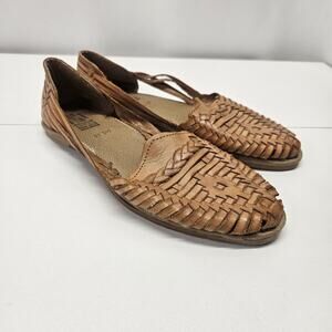 Vtg Raguer Women's Leather Slip On Huarache Mexican Sandals 10 Strappy Bohemian